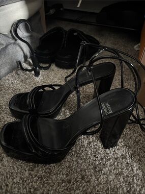 Jeffrey Campbell Black Glossy Strappy Platform Heels